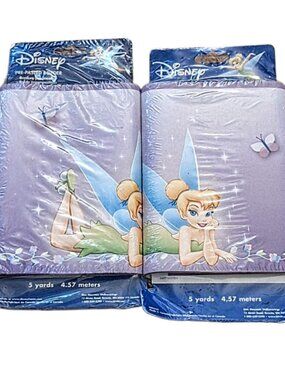 2 Vintage Disney Tinkerbell 7” Pre-pasted Wallpaper Border Rolls Lavendar 5Yrds